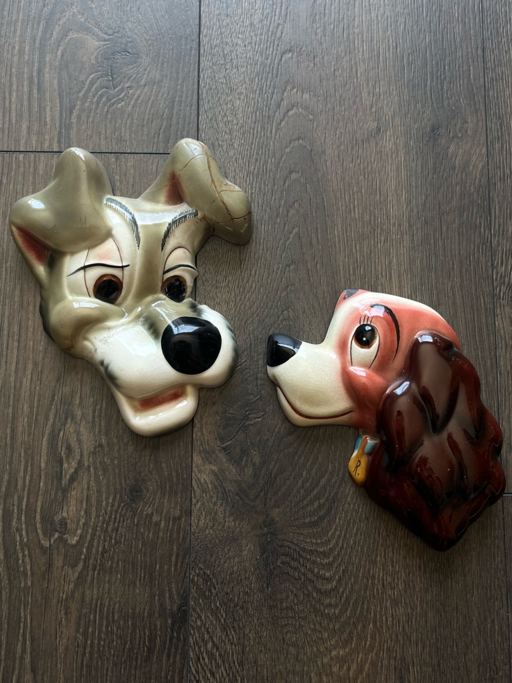 Vintage 1960s Disney Lady and The Tramp Ceramic Wall Masks